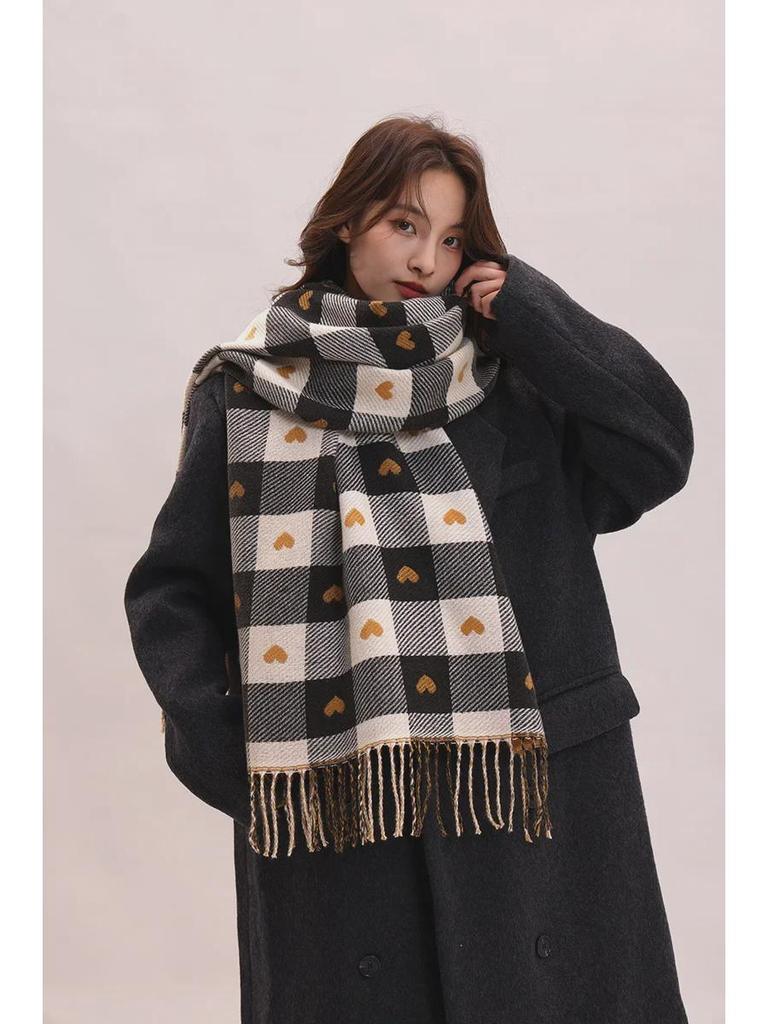 Женский толстый клетчатый шарф 2024 года: Корейский стиль, британская элегантность, теплая шаль для осени и зимы