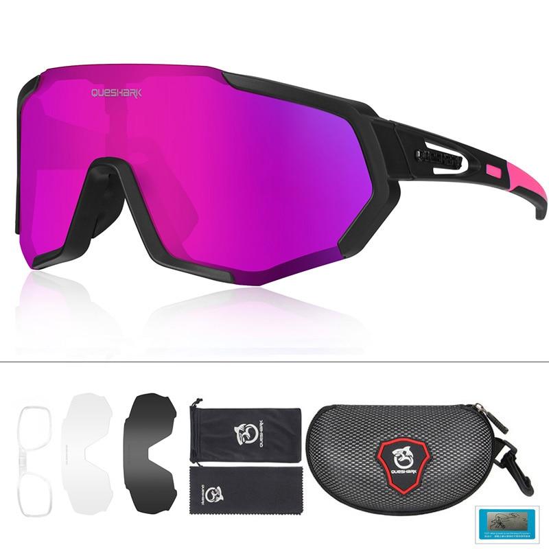 Queshark Cycling Glasses Polarized Sports Sunglasses Men Women with 3 Interchangeable Lens Anti-UV400 Bike Eyewear
