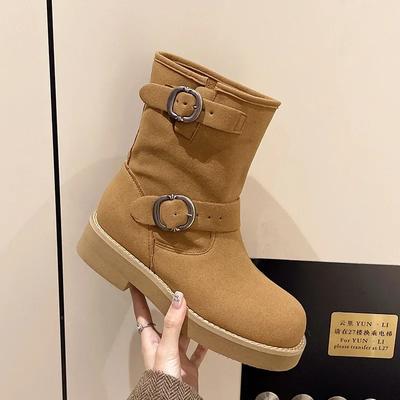 Модные женские ковбойские сапоги на платформе, женские осенние рыцарские сапоги, модные ботильоны на среднем каблуке, женские ботильоны в стиле ретро, короткие, современные