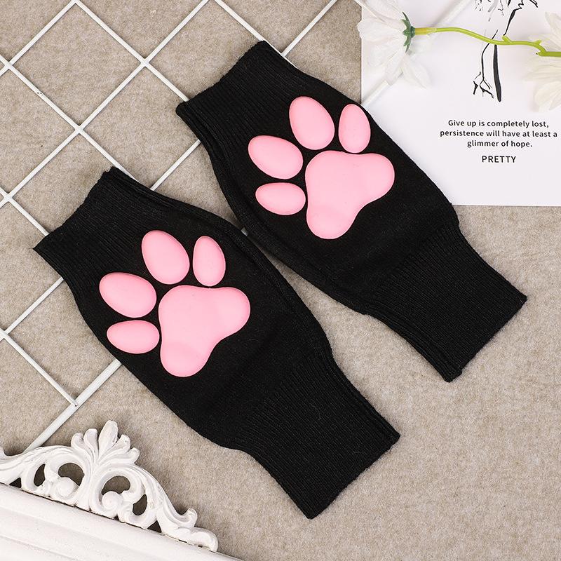 3D Cat Paw Three-Dimensional Meat Pad Gloves Cute Cat Paw Print Exposed Finger Girl Plush Knitted Warm Accessories