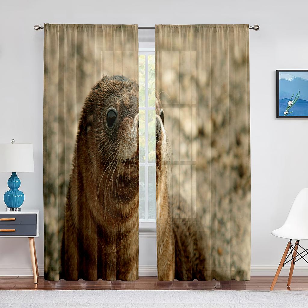 Подводное животное морской лев плавает в чистой воде Прозрачная занавеска для гостиной кухни спальни Домашний декор Тюль Вуаль занавеска