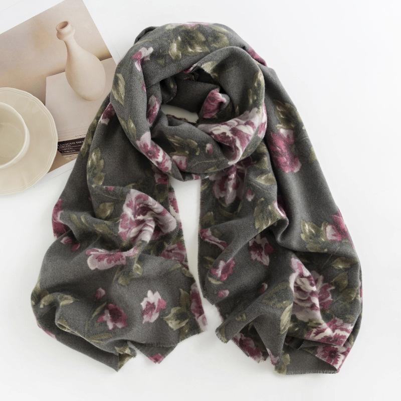 And Womens American Ethnic European Style Printed Short Tassel Imitation Cashmere Brushed Comfortable Warm Shawl Scarf