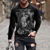Модная мужская футболка с 3D-принтом черепа и пламенем, графические футболки с длинными рукавами и круглым вырезом, мужская одежда, уличные топы y2k