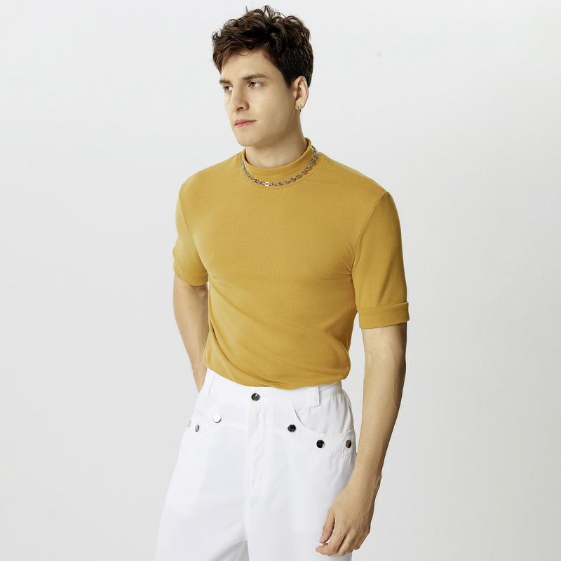 INCERUN Мужские футболки с высоким воротом, с коротким рукавом, облегающие, повседневные, майки