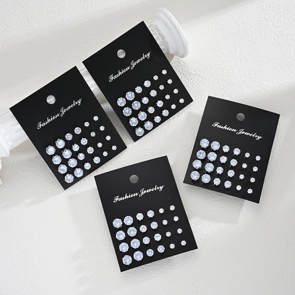 Luxury Simple Shiny Zircon Stud Earrings Set for Women Men Fashion Chic Crystal Decorative Earrings Party Couples Jewelry Gifts