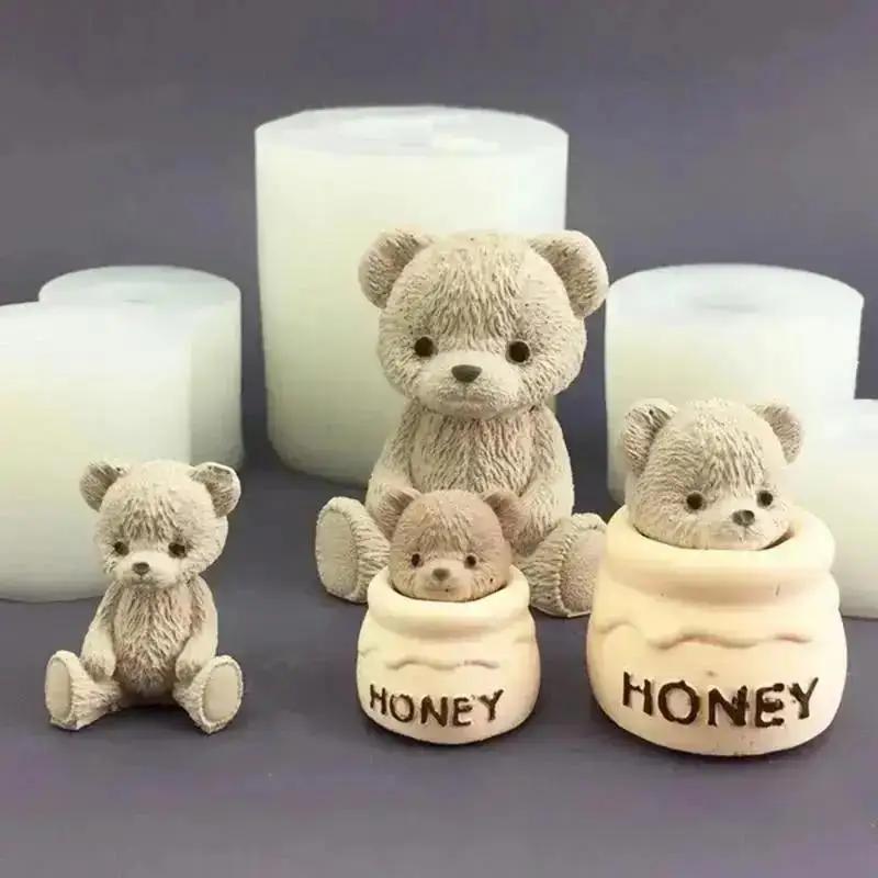 1pc Bear Honey Jar Little Bear Candle Silicone Mold Cake Baking Mould Aroma Candle Plaster Drip Mold for Home Decoration