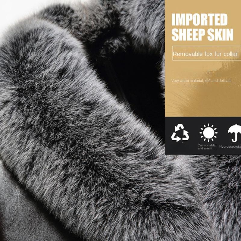 Универсальное мужское меховое пальто с меховым воротником из снежной лисы, утолщенное пальто средней длины из овчины из натуральной кожи, мужское меховое пальто