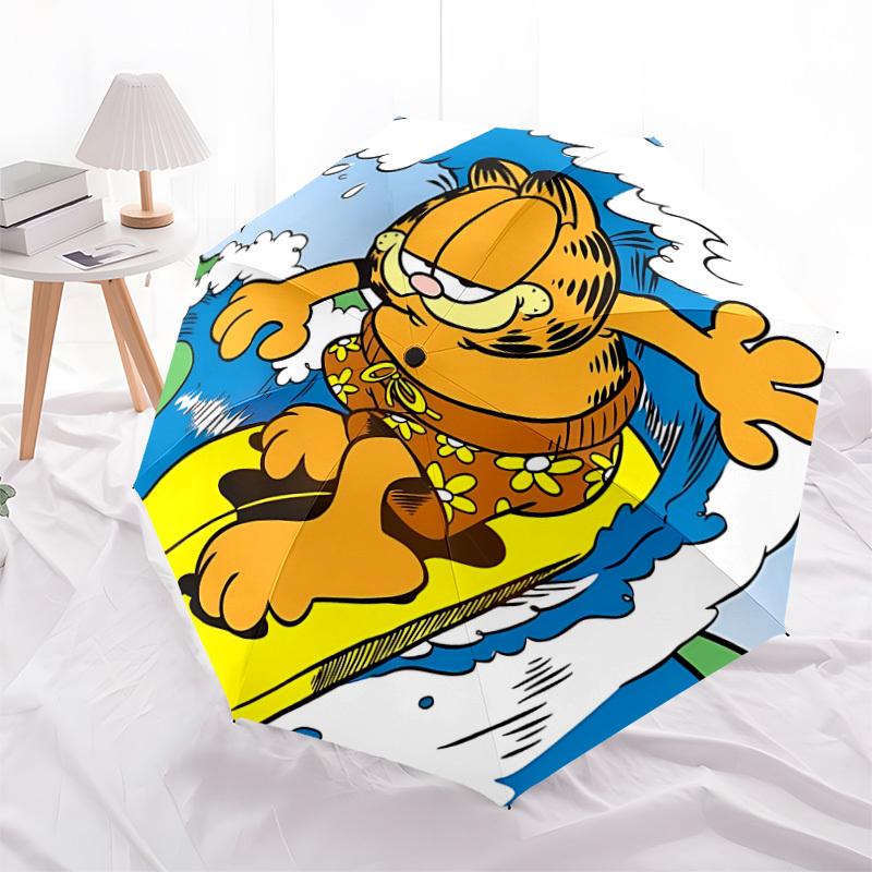 1PC Garfield Surfing Auto Folding Umbrella | Vibrant Motif & Compact Design for Everyone, On-the-Go Essential - Gift-Worthy Style yy250930031
