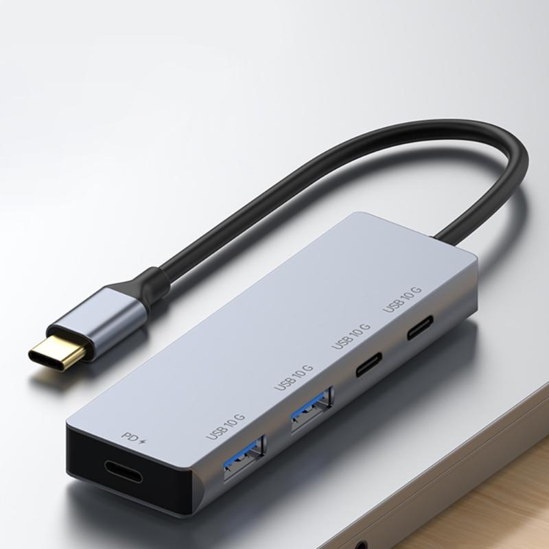 USB-C разветвитель 2x USB-C, 2x USB-A порта, скорость передачи 10 Гбит/с, зарядка PD100 Вт, алюминиевый хаб для устройств