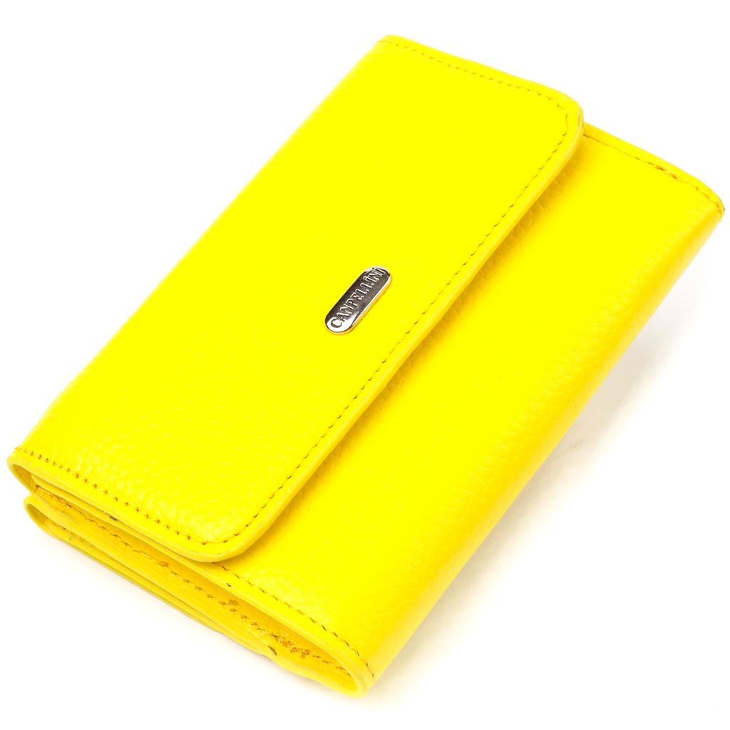 Молодежный яркий женский кошек из натуральной кожи флотар CANPELLINI Wallet 21597 Лимонный