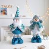 Christmas Doll Ornament Plush Standing Santa Claus Reindeer Snowman Figure with Telescope Leg Blue Gnome Doll Toy for Tree Fireplace Window Table