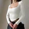 2022 Summer Lounge Wear New Fashion Ladies Shirts Square Neck Slim Collar Women's T-Shirt Long Sleeve Slim Cropped Sexy Top