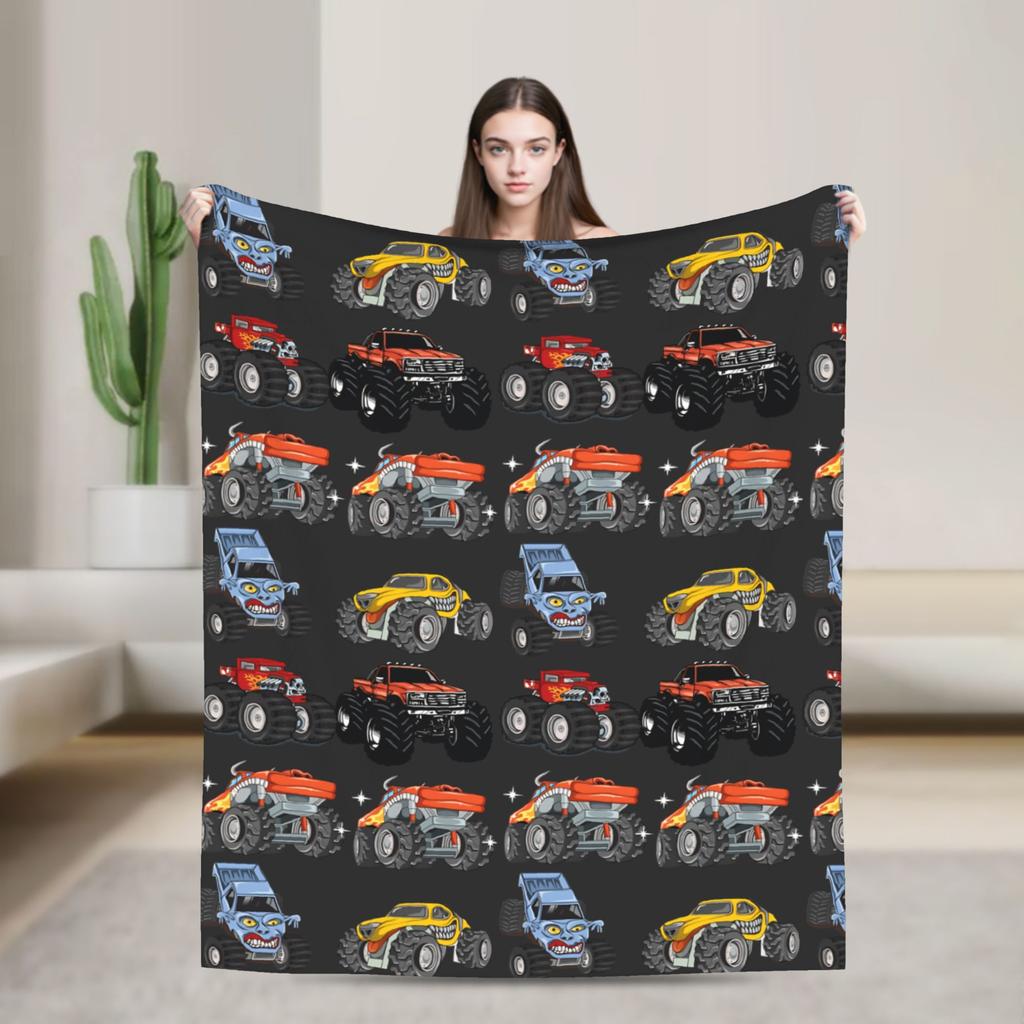 Toy Monster Trucks Warm Blanket Students Plush Throw Blanket Graphic Outdoor Flannel Bedspread Sofa Bed Cover