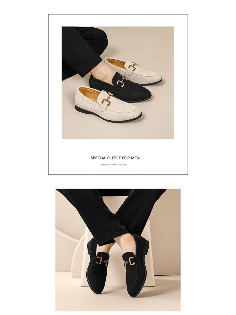 Мужские лоферы из замшевой кожи в корейском стиле - Большой размер, Однотонные, Слипоны, Профессиональный британский стиль.