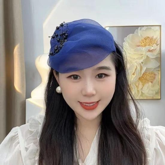 Ретро Повязка на голову Женская Свадебное украшение для головы Бусины Сетка Декор Увеличенная Повязка для волос Французский стиль Выпускной Вечер EMA