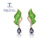 Unique Natural Blue Tanzanite Lotus Leaf Shape Design Female Earrings 925 Sterling Silver Fashion Fine Jewelry Anniversary Gift