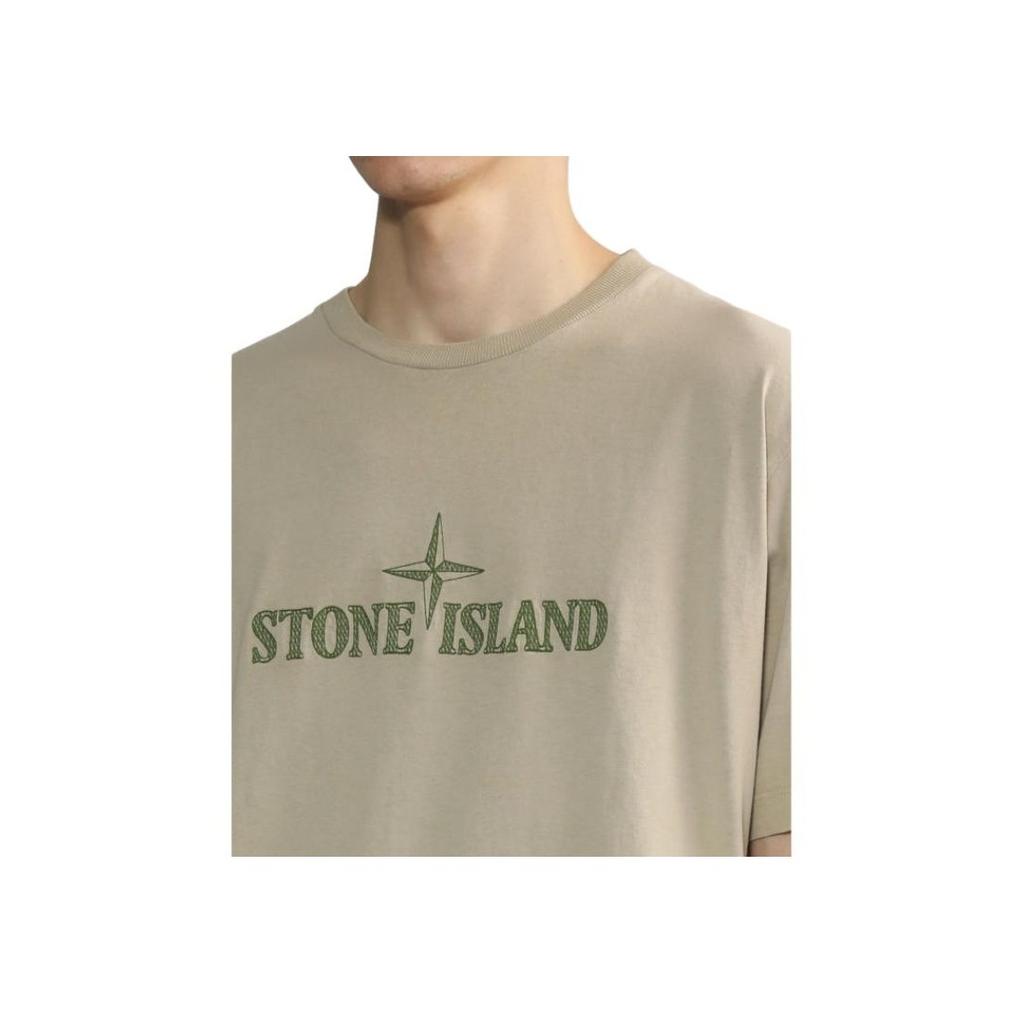 STONE ISLAND Logo Embroidered Round Neck Short Sleeve T-Shirt Men T-Shirts Light-Gray 781521579-V0092