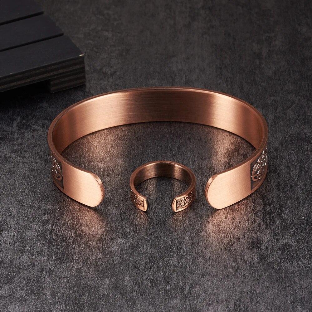 Магнитный комплект ювелирных изделий из чистой меди, регулируемые браслеты викингов, кольцо изменяемого размера, винтажный комплект украшений для здоровья, энергии, женщин и мужчин