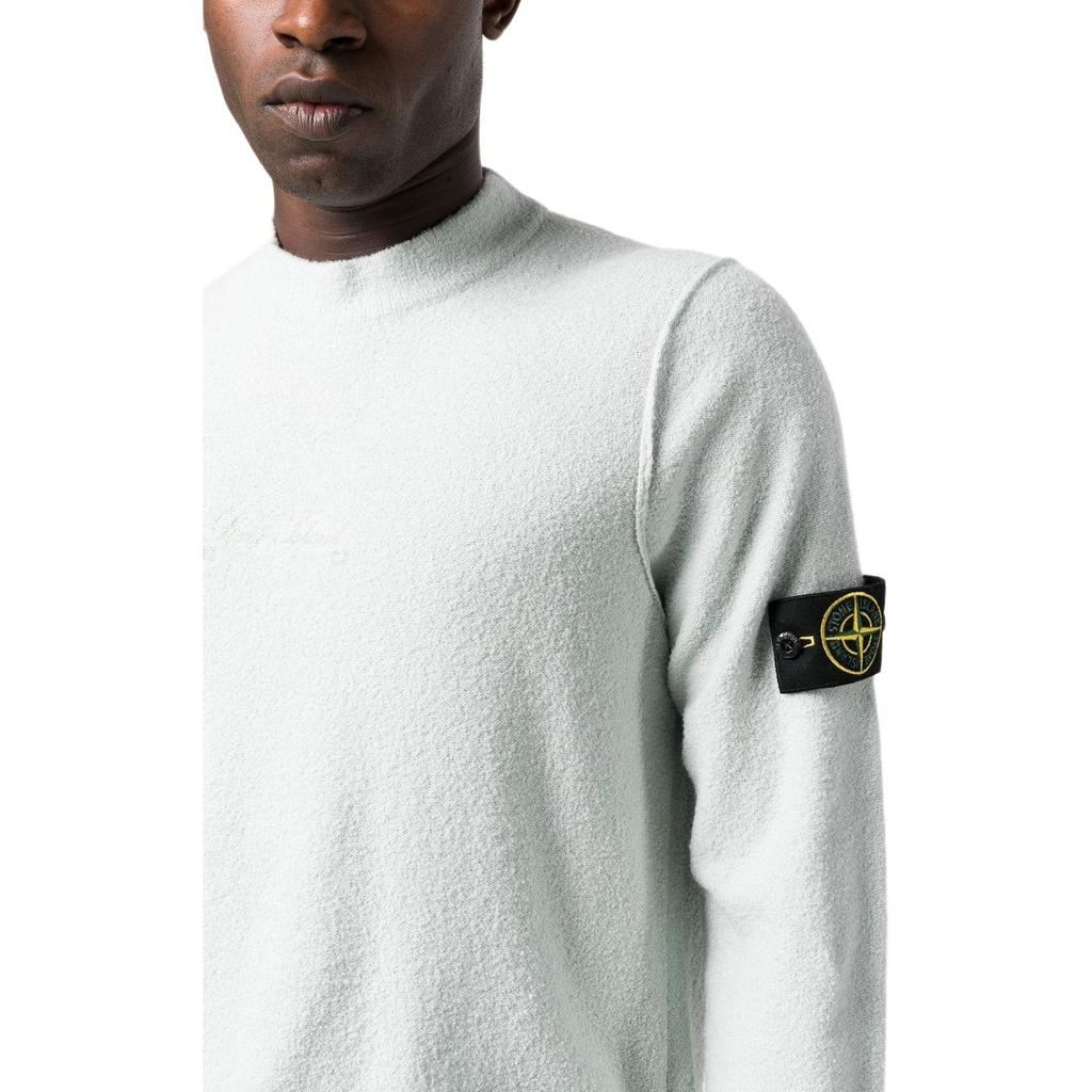 STONE ISLAND FW22 Однотонный трикотажный пуловер с круглым вырезом и логотипом Мужской свитер Розовый Восковой-Голубой 7715570QA-V0061