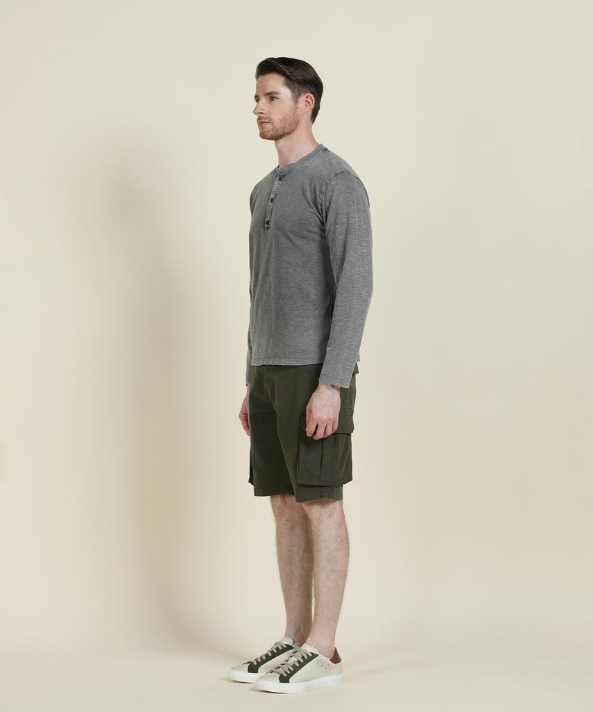 PANICALE Charcoal Garment Dye Cotton Henry T-Shirt