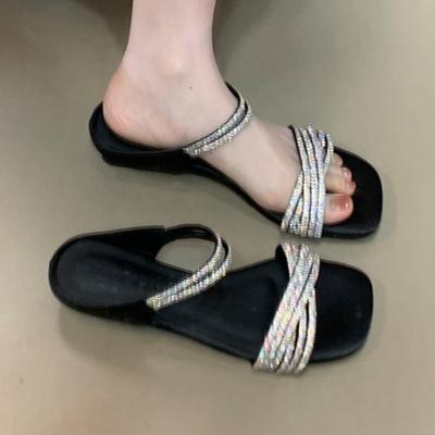 Модные летние хрустальные женские шлепанцы, балетки, 2025, новые сандалии-слингбэки, дизайнерские роскошные шлепанцы, модные нарядные тапочки для женщин