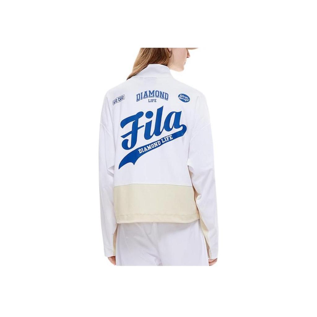 Fila Fusion Цветные блоки Retro Sports с принтом логотипа, воротник-стойка, вязаная куртка с длинным рукавом, женские куртки, белый, розовый T11W232502F-IV