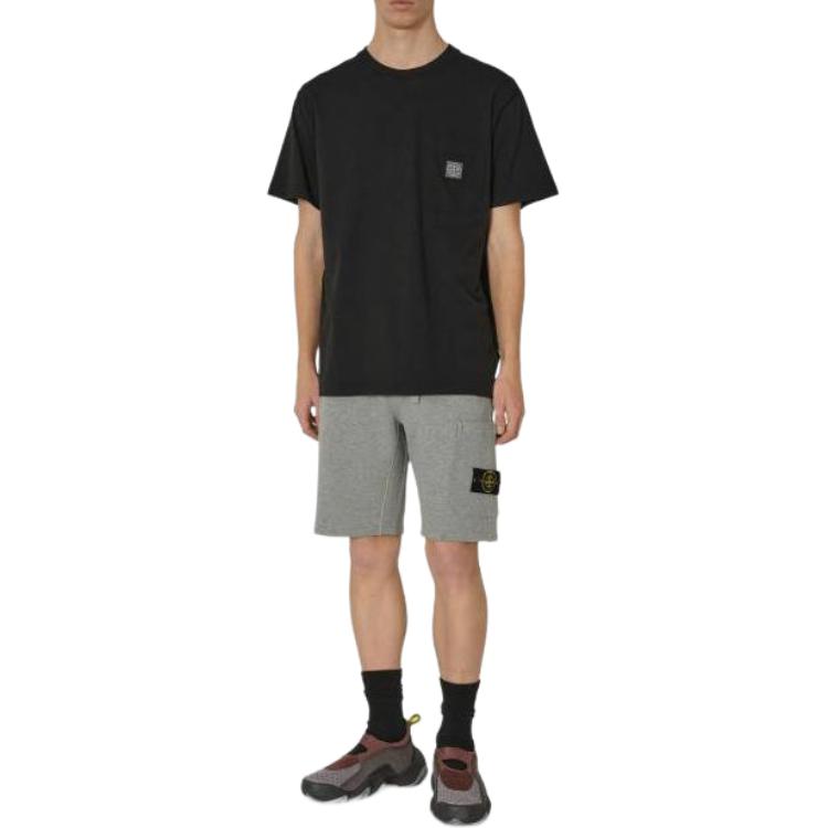 STONE ISLAND Мужская футболка с логотипом, круглым вырезом, свободного кроя, с коротким рукавом, топы, черная 801521957-A0029