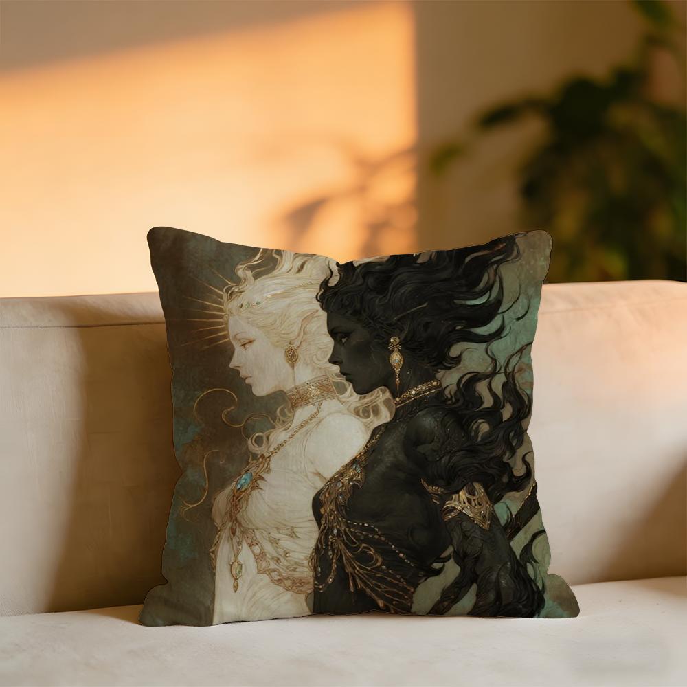 Angels And Demons Cushion Cover Cozy Velvet Throw PillowSoft Warm Cushion For Sofa Bed