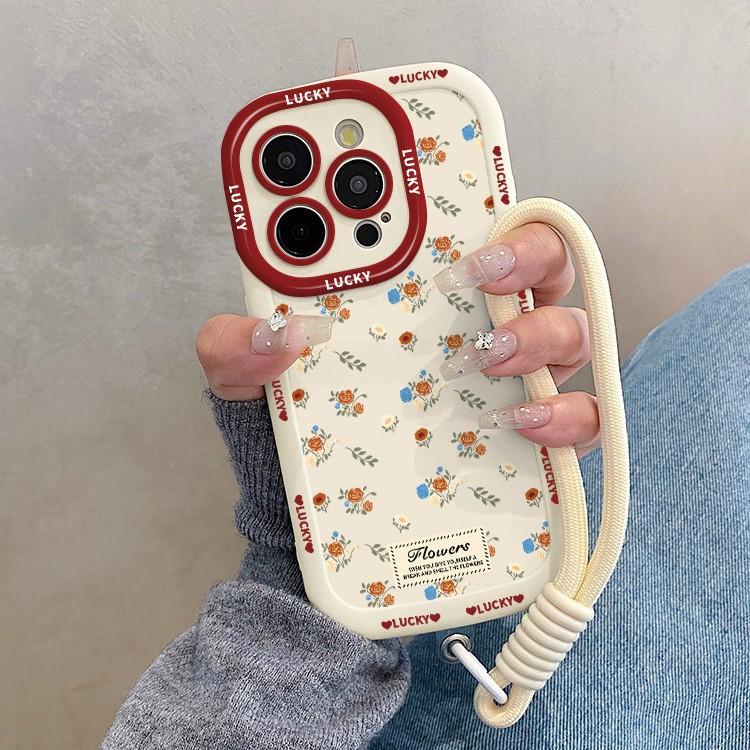 Temperament Small Floral Suitable for Apple 16promax Puff Shell Iphone15/14 Creative 13 Cartoon Anti-fall
