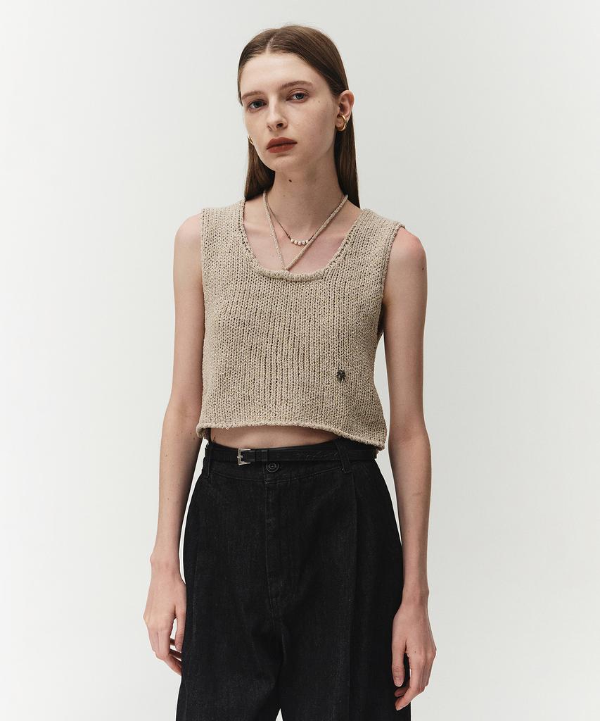 NOIRER FOR WOMAN Two-Face Button Vest Knit (Sand Beige)