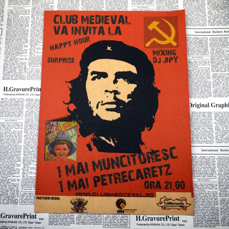 Красный Революционный Ретро-постер Че Гевары - Вдохновляющий Холст на Крафт-бумаге для Декора Бара Кафе