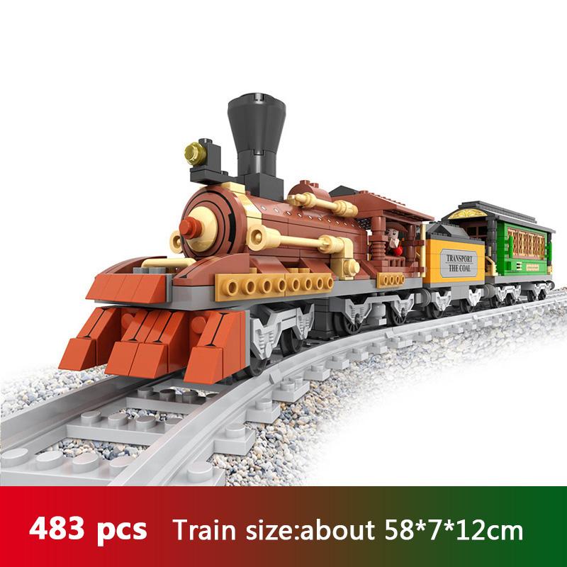 Ausini City Train Model Building Blocks Wagon Cargo Carriage Passenger Train Station Rail Tracks Locomotive Construction Toys
