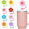 8Pcs 8-10MM Flower Straw Cover Food Grade Silicone Reusable Dust-proof Cute