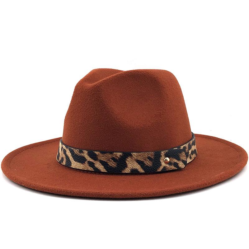 Женские и мужские шерстяные шляпы-федоры в стиле джаз, повседневные мужские и женские кожаные леопардовые пояса, фетровая шляпа, белая, розовая, желтая, панамская кепка-трилби, официальная кепка для вечеринок