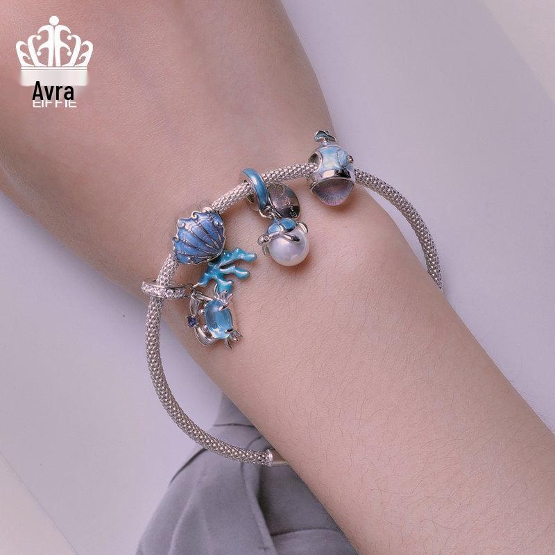 Браслет-шарм из стерлингового серебра 925 пробы Everle с подвесками в виде морских существ: подводной лодки, черепахи и краба