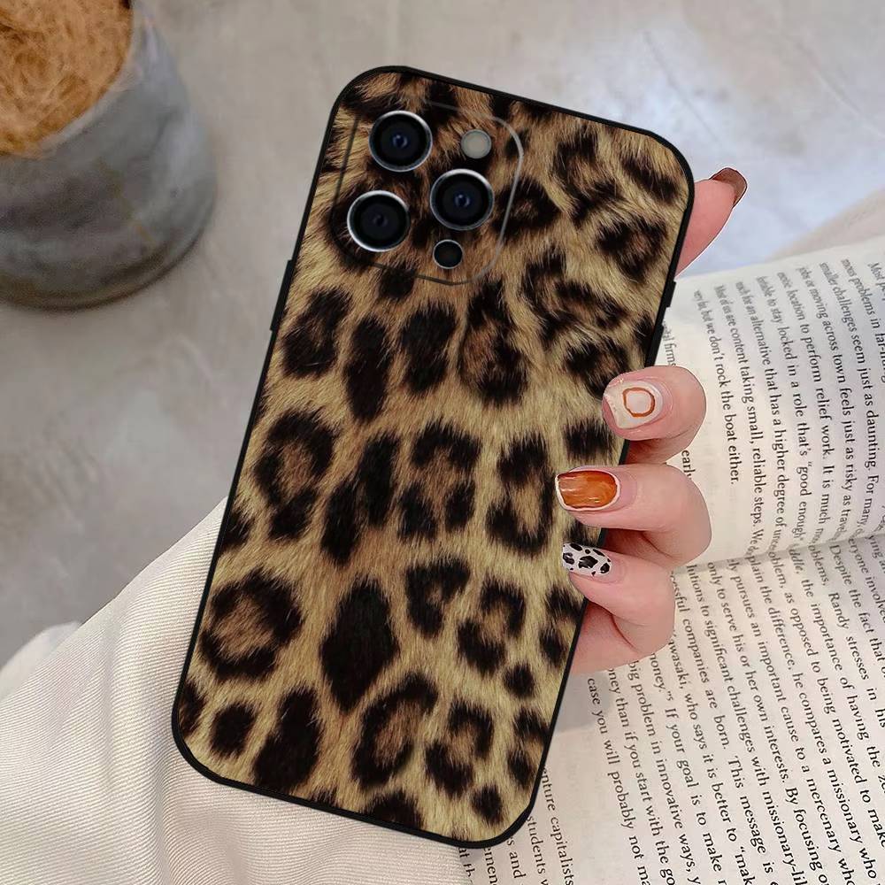 Чехол с леопардовым принтом для iPhone 17,16,15,14,13,12,11 Plus,Pro Max,XS,Мягкий силиконовый черный чехол