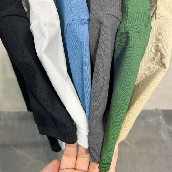 Мужская летняя футболка, сплошной цвет, ледяной шелк, свободный отложной воротник, короткие рукава, мягкий дышащий легкий пуловер на пуговицах, деловой офисный топ