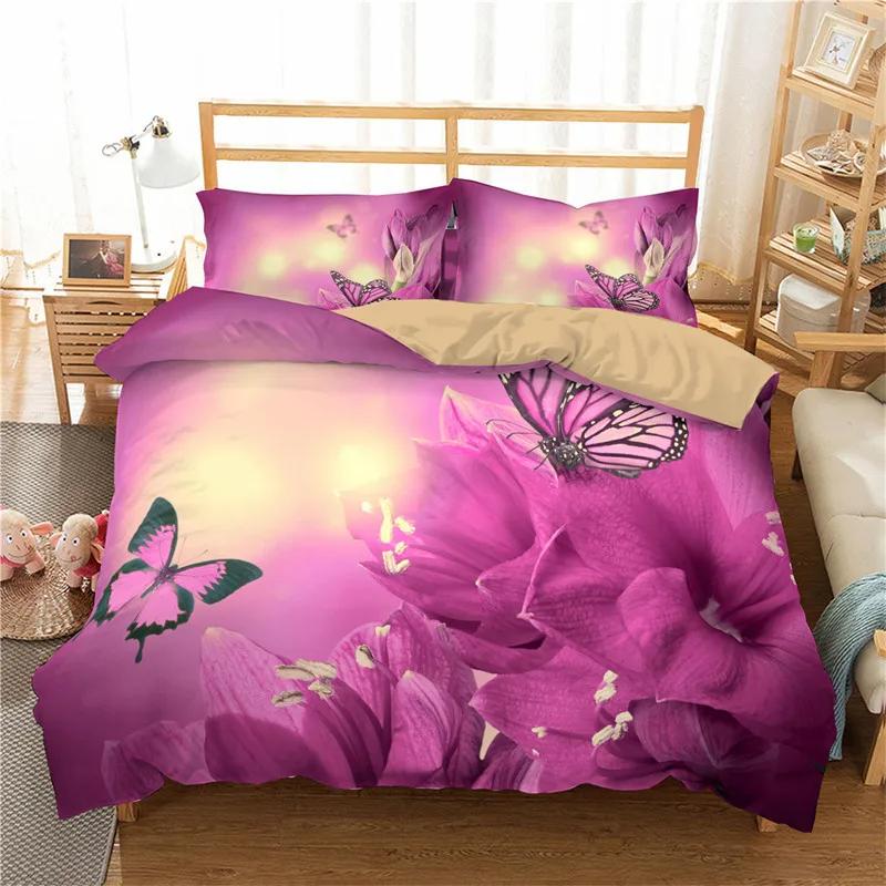 Floral Duvet Cover Butterfly Flower Bedding Set Full King For Girls Women Botanical Flowers Comforter Cover With 2 Pillow Cases