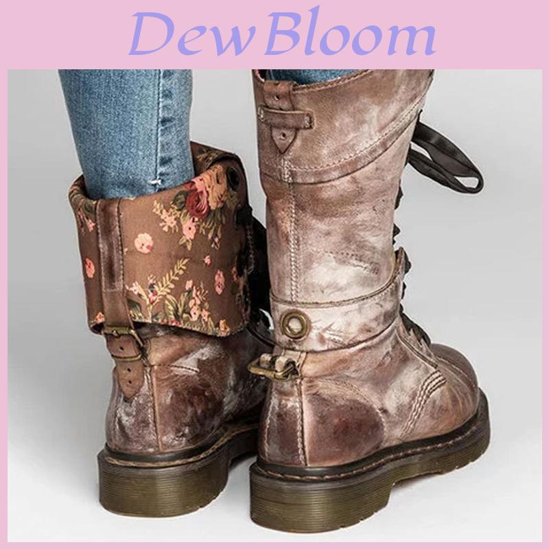 Stylish Winter Women's Mid Calf Ankle Martin Boots With Floral Lining