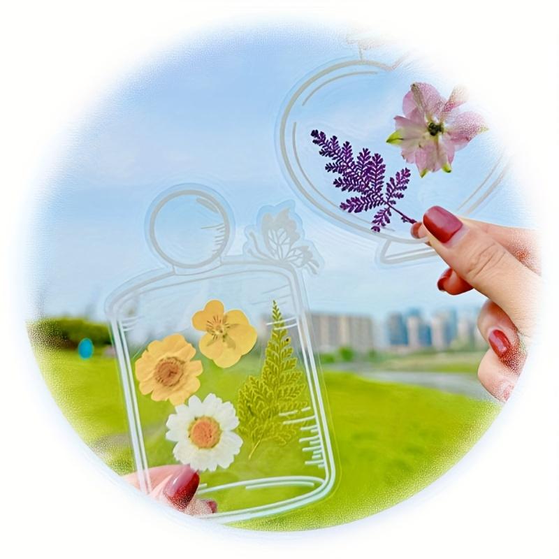 Pressed Flower Art Stencils - Cute Shaped (Bottle/Film) Clear Templates, DIY Resin/Scrapbook Decoration Tools with Dried Flower