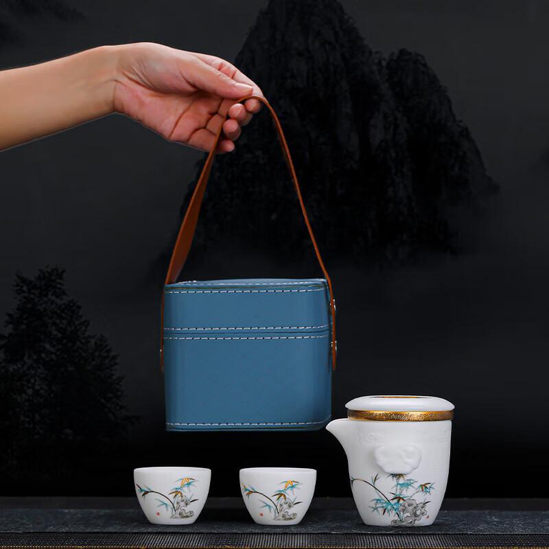 Ceramic Travel Tea Set with Landscape Design