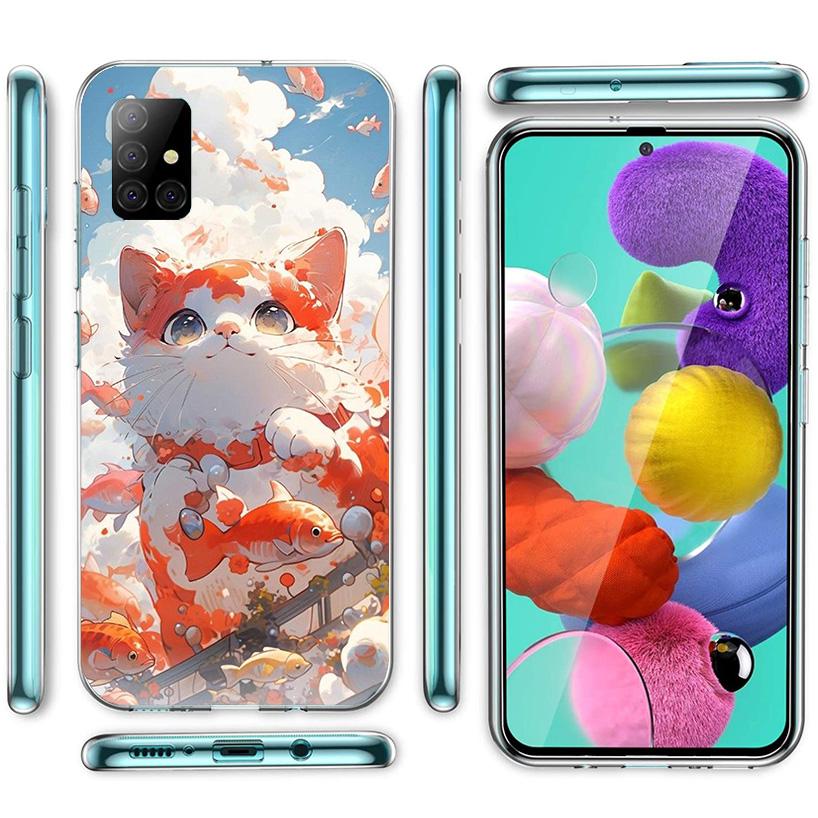 Мультяшный Милый Кот Рыба Эстетичный Чехол Для Телефона Для Samsung Galaxy A52 A32 A22 A12 A02S A50S A30S A51 A31 AA71 Note 20 Ultra 10 S10 P