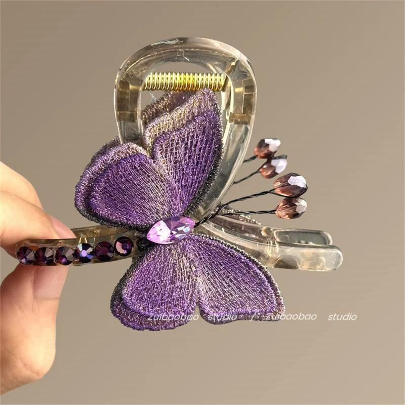 Fallen Butterfly Temperament Retro Style Embroidered Butterfly Clip for Women Medium Size Half-tied Hair At The Back of The Hair