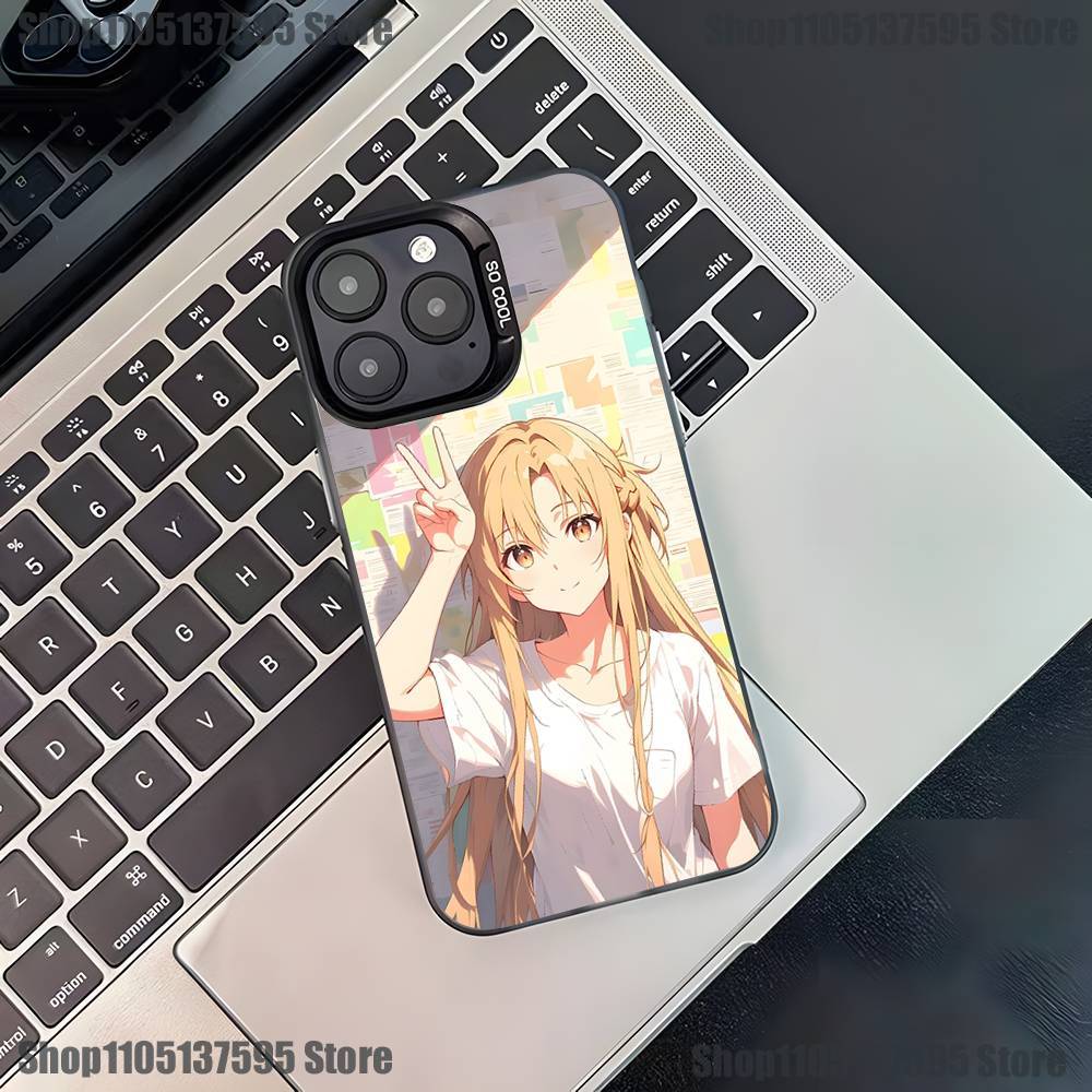 Чехол для телефона с Асуной и Кирито из аниме для iPhone 17,16,15,14,13,12,11,Pro,XS,Max,Plus,Mini,SE4,E Черный матовый противоударный чехол
