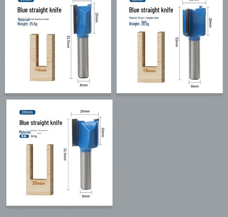 Набор из 7 карбидных двухсторонних прямых ножей 8 мм для деревообработки и фрезерования