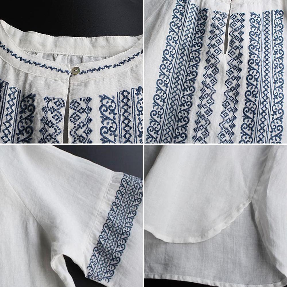 Винтажная вышивка женские блузки больших размеров однотонные с длинным рукавом этнические рубашки осенние женские повседневные свободные рубашки верхняя одежда