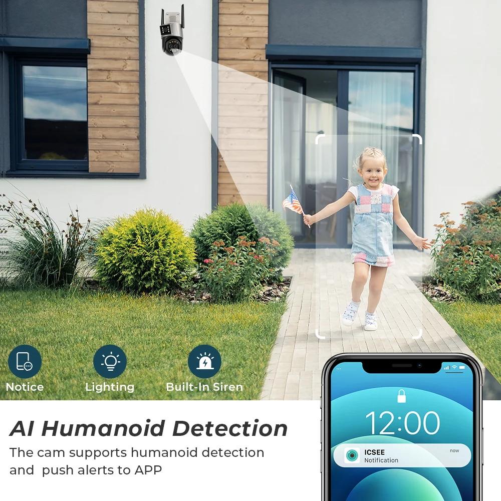 LS VISION 8MP 4K IP Camera Wifi Outdoor Camera Three Lens 8X Zoom Ai Human Detect Auto Tracking Wifi Survalance Camera Onvif Support iCSee