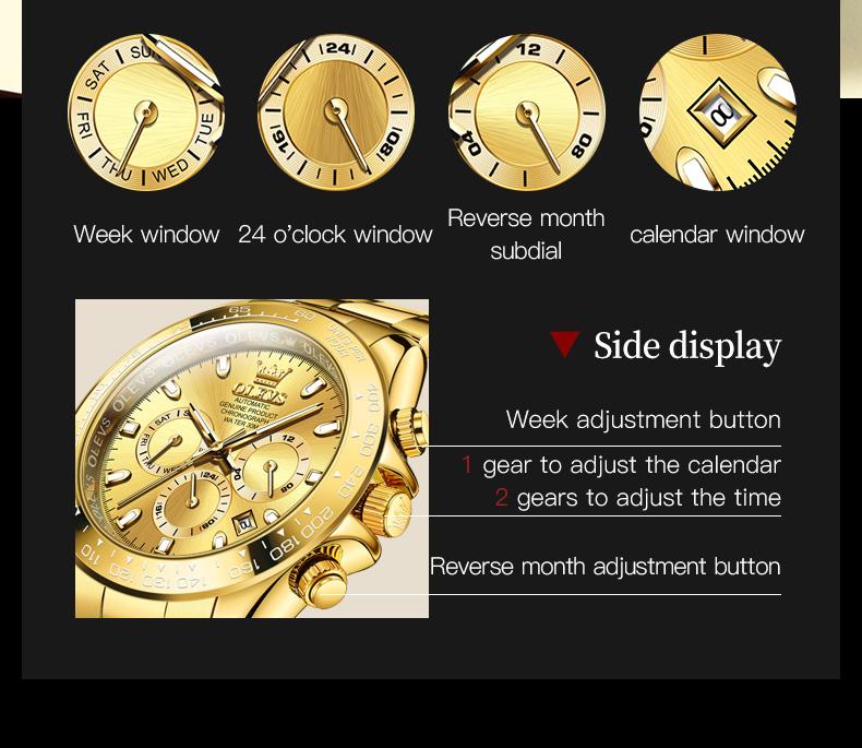 OLEVS Full Gold Automatic Wristwatch for Men Auto Date Waterproof High end Men's Watches