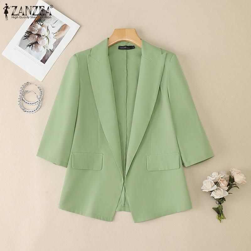 ZANZEA Женская повседневная блузка-кардиган свободного кроя с лацканами и рукавами 3/4