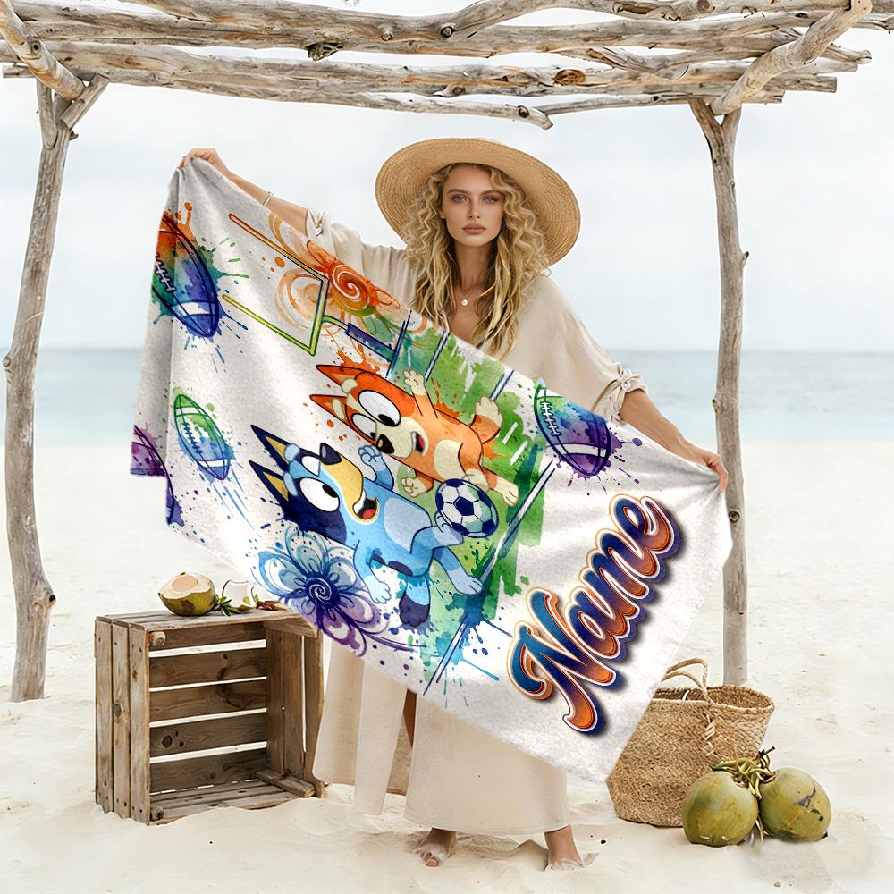 Football Fun Customize Your Name Beach Towel Super Soft Microfiber Quickdry Fabric Suitable for Swimming Gym Camping Yoga Vacation
